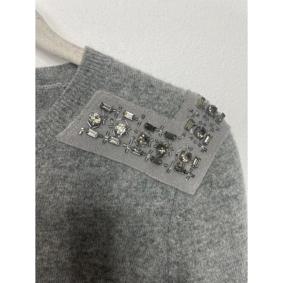 J. Crew  XS Sweater Gray Jeweled-Shoulder Cashmere Knit Pullover Crewneck - Picture 16 of 16